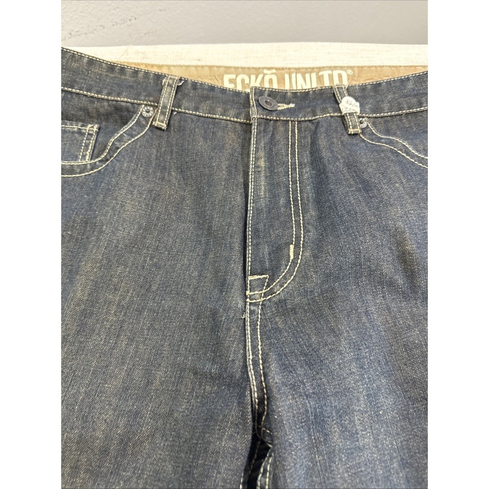 Ecko Unltd Jeans Mens 38x33 Blue Baggy Wide Leg Hip Hop‎ Y2K Denim 2000 - Picture 4 of 14